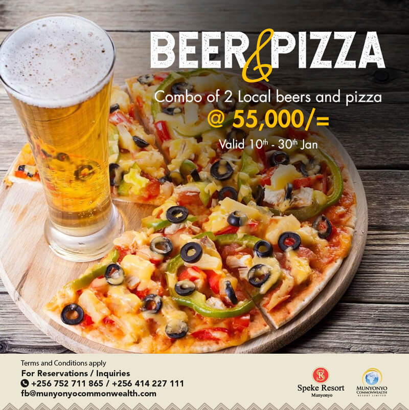 Munyonyo Commonwealth Resort - offers - beer pizza